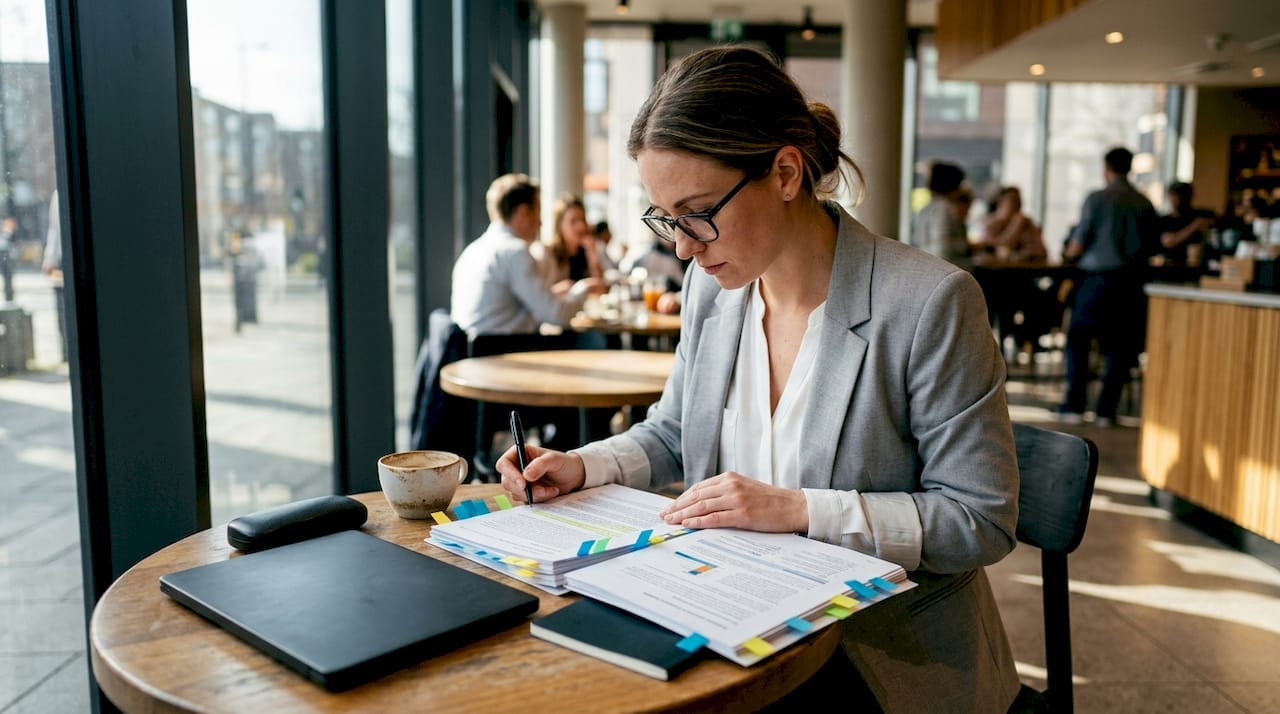 Compliance officer reviewing AI governance documents