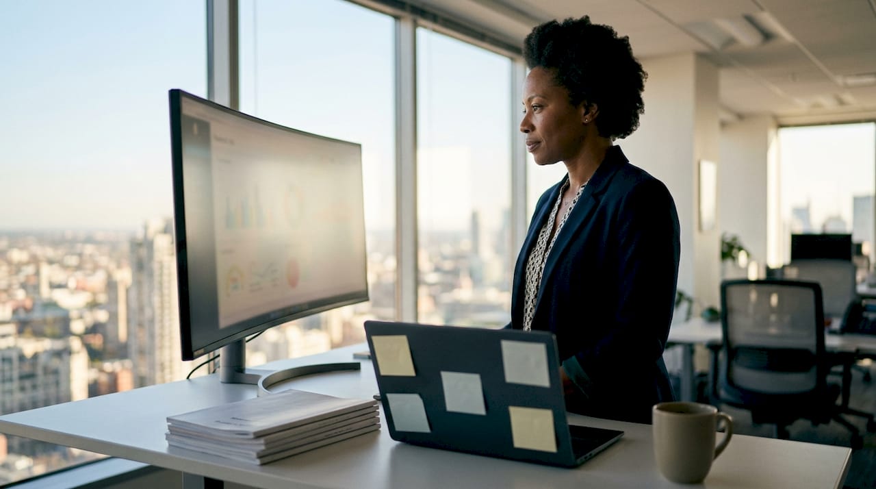 IT financial manager reviewing software dashboard