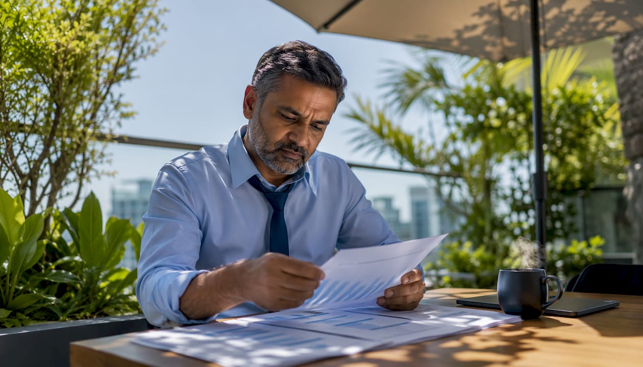 CIO reviewing IT cost reduction report in office