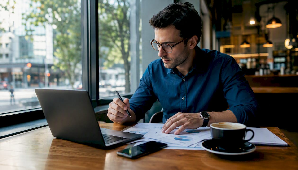 Financial analyst reviewing AI cost data on screens