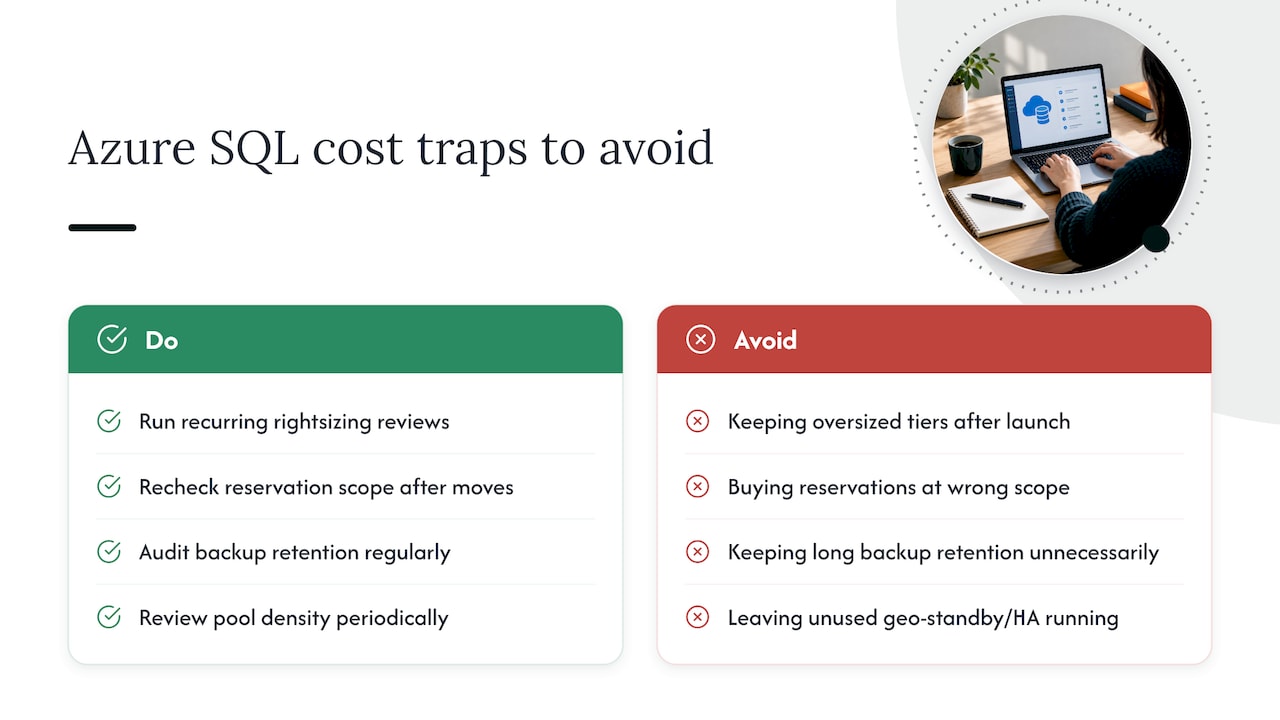 Common pitfalls and cost traps to avoid in Azure SQL deployments — overview diagram