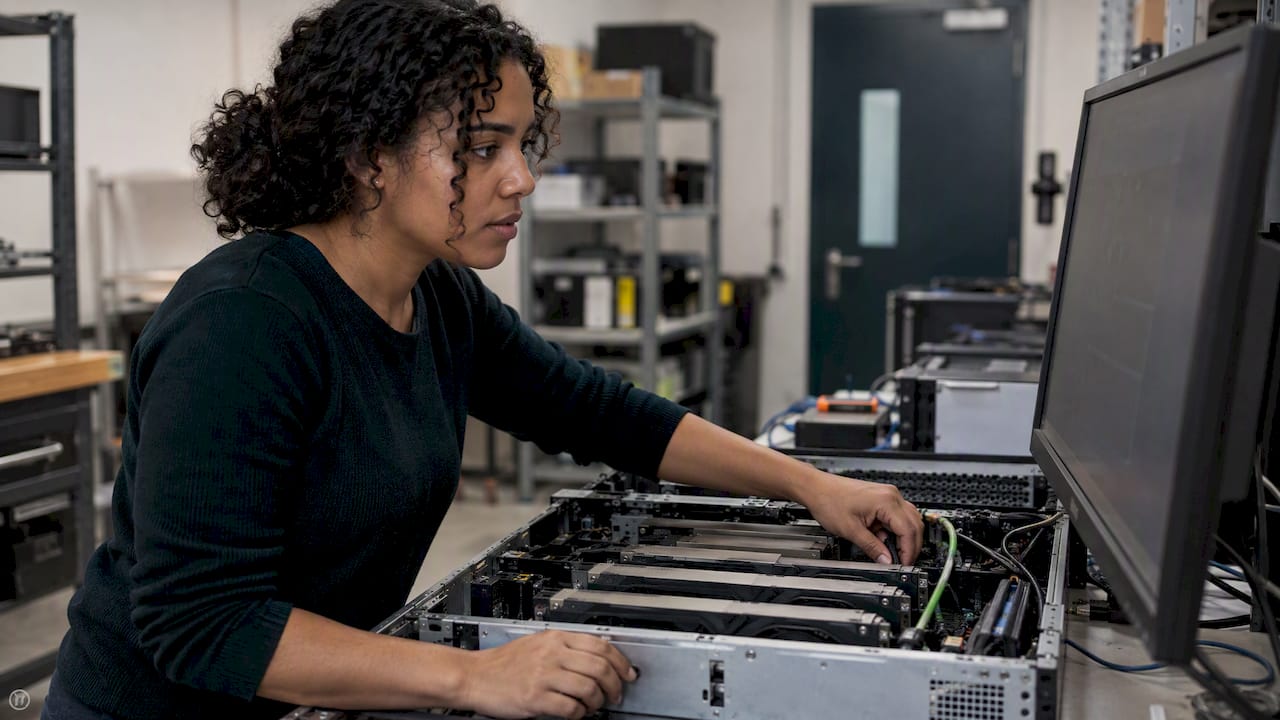 Engineer checking a GPU server during monitoring